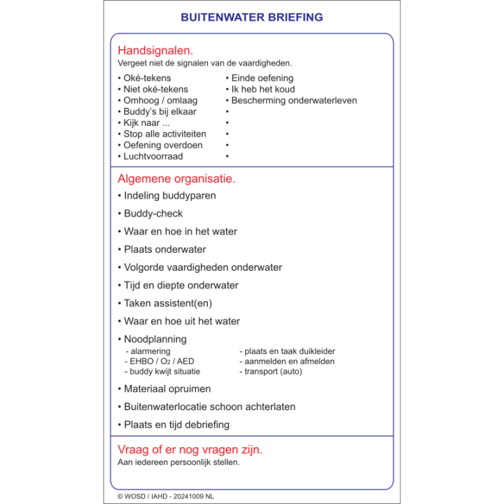 Schreibtafel 'Briefing Freiwasser'