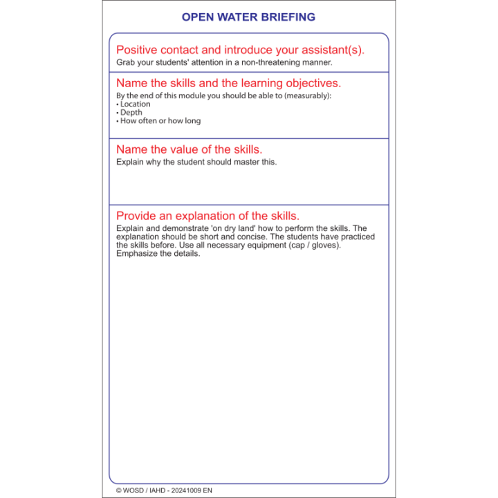 Schreibtafel 'Briefing Freiwasser'