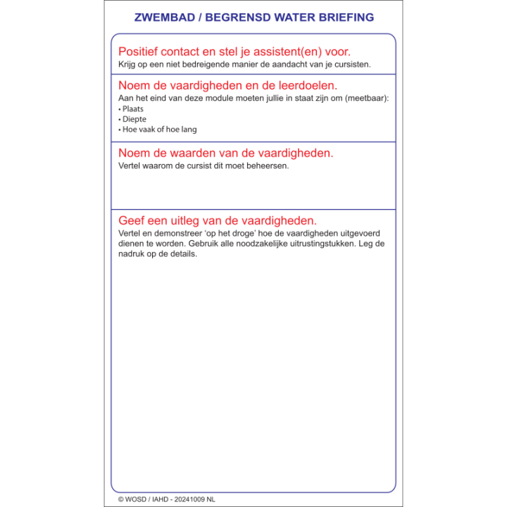 Lei 'Briefing zwembad / begrensd buitenwater'