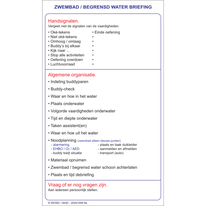 Schreibtafel 'Briefing Schwimmbad / begrenztes Freiwasser'