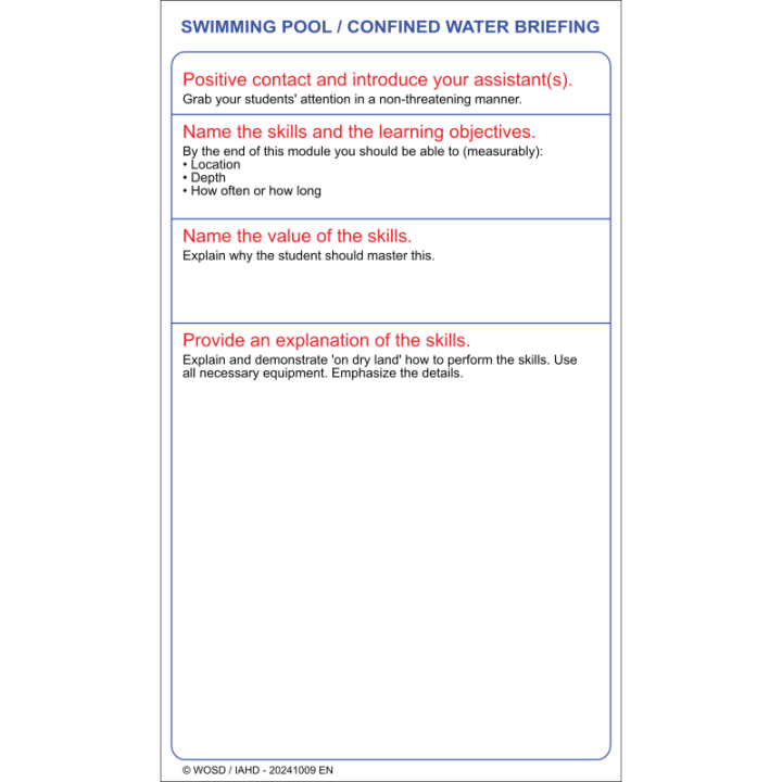Schreibtafel 'Briefing Schwimmbad / begrenztes Freiwasser'
